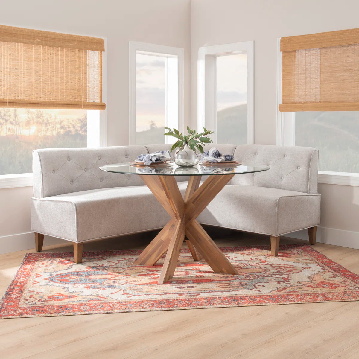 Alejoa Upholstered Corner Nook And Dining Table Set