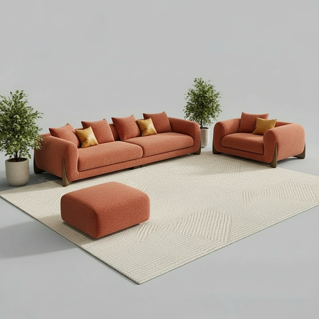 Daniel Boucle 4 Seater Sofa with Ottoman