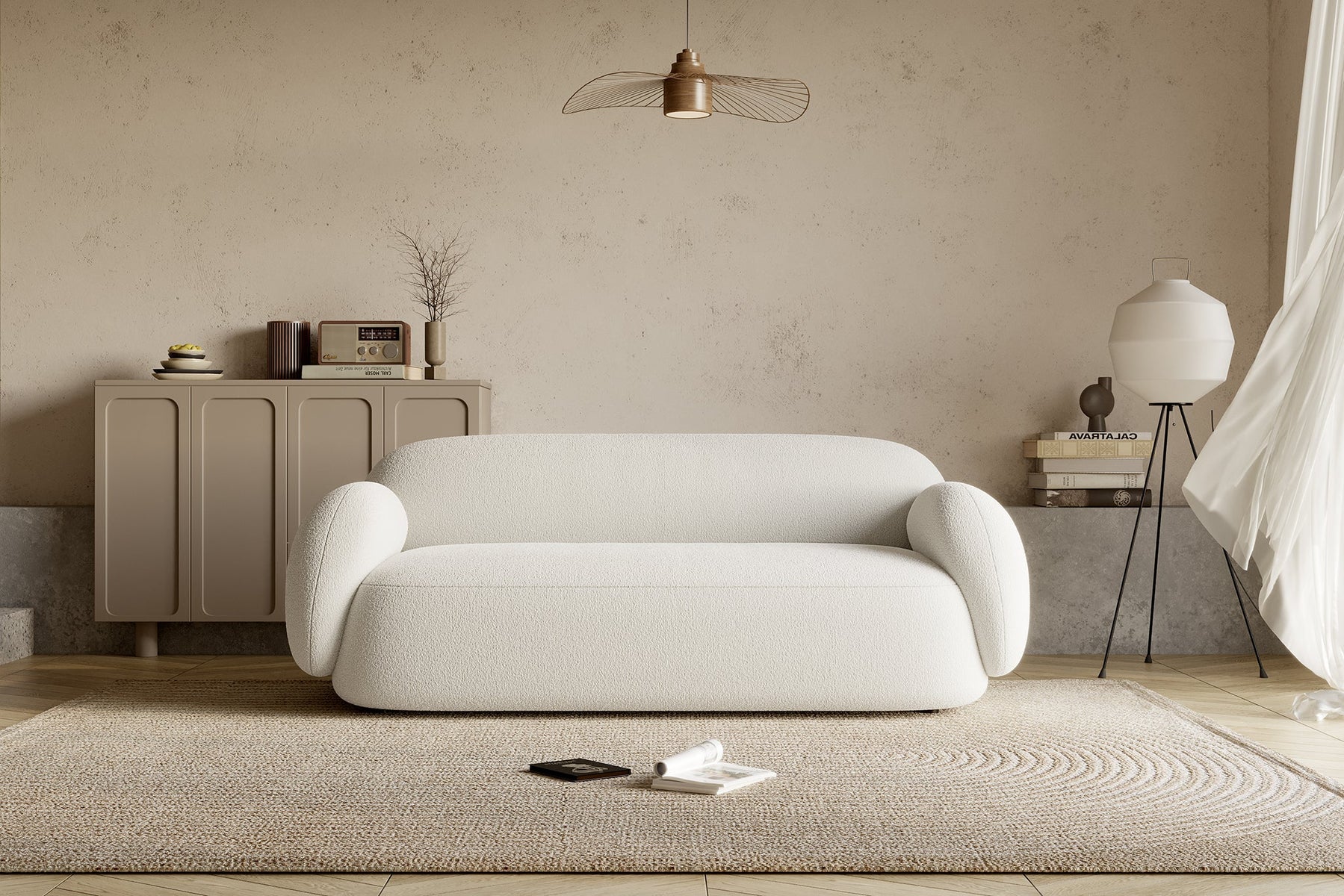 Dori Boucle Curved 3-Seater Couch Sofa