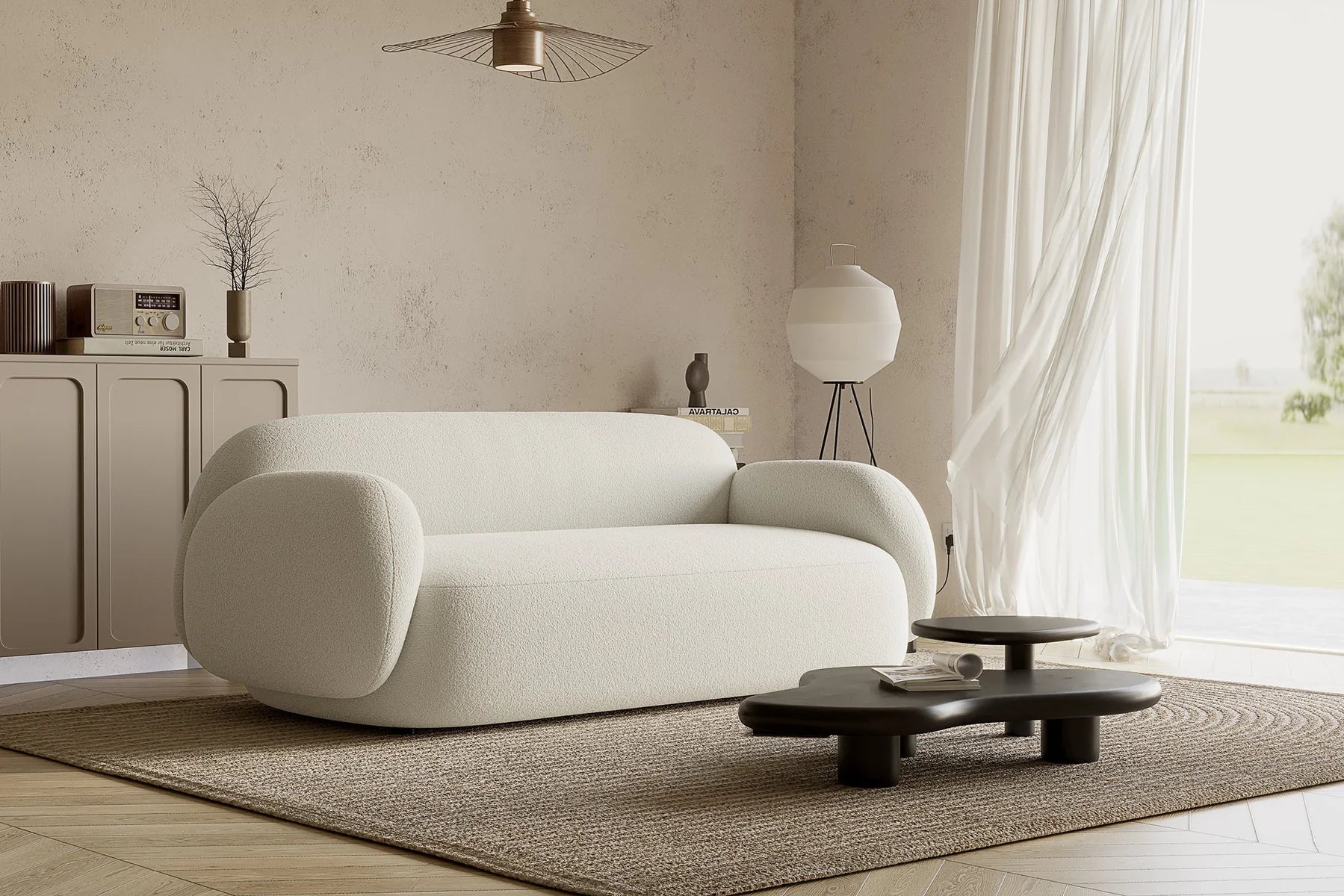 Dori Boucle Curved 3-Seater Couch Sofa