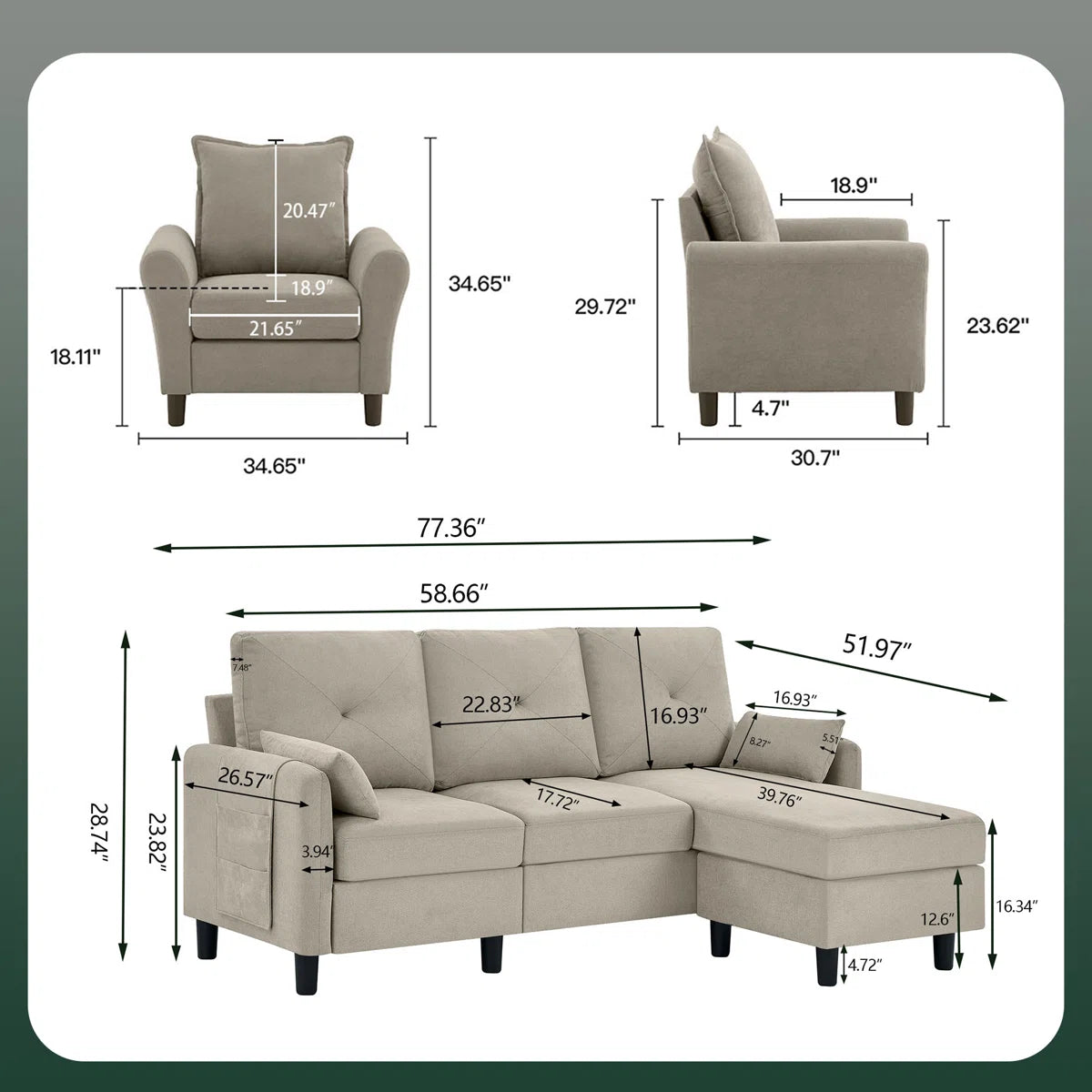 Jason 4 Seater Sofa Set with Ottoman
