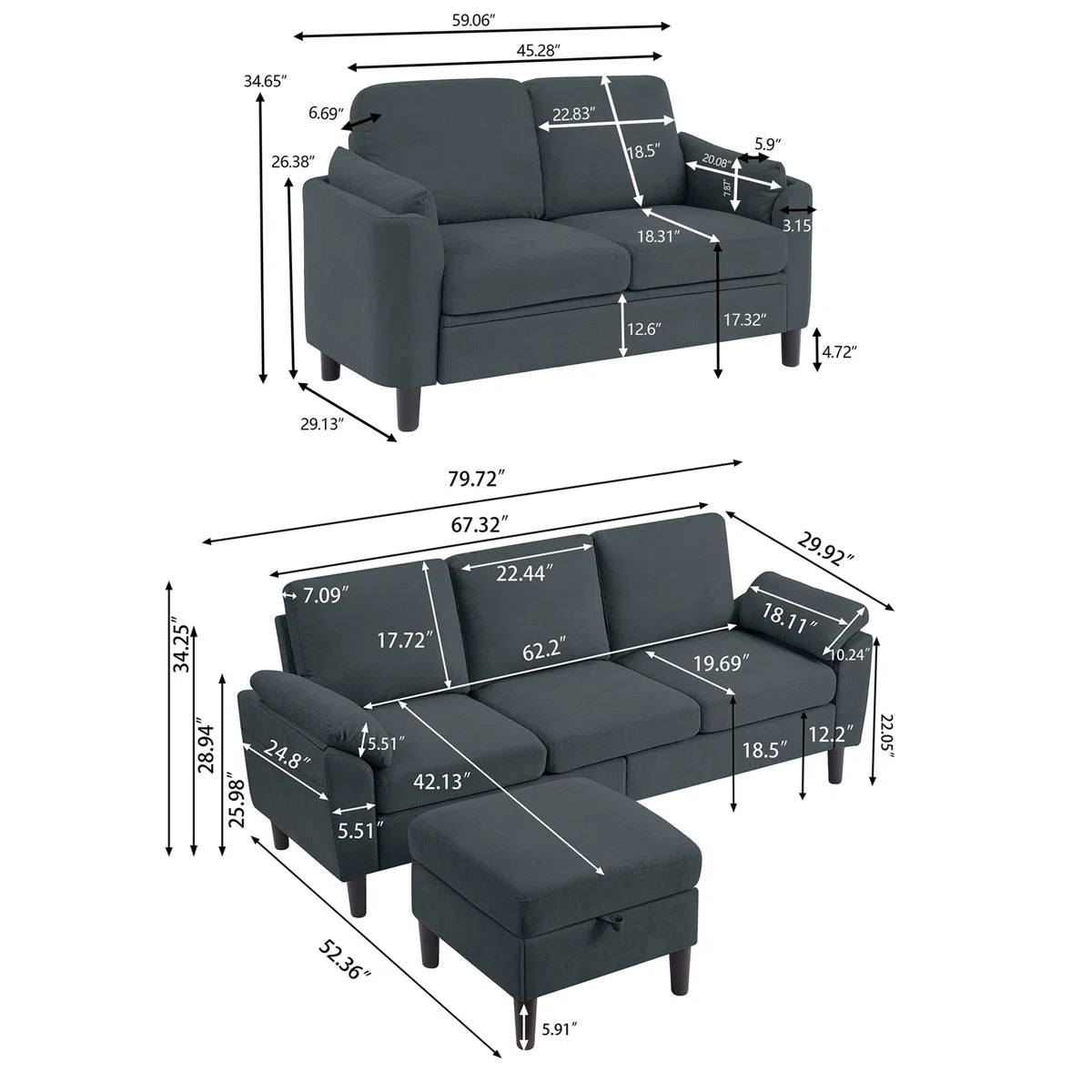 Lewis 5 Seater Sofa Set with Ottoman