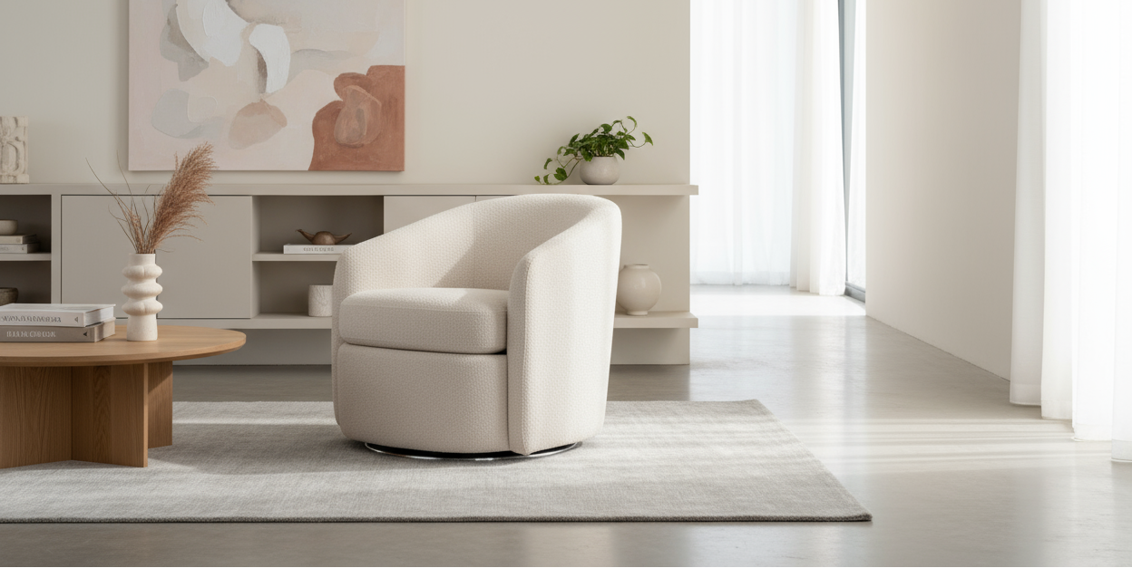 slideshow banner for vessel them, "swivel chair in boucle fabric" zoom out